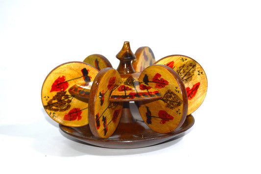 Wooden Umbrella Shape Tea Coaster with Scenery