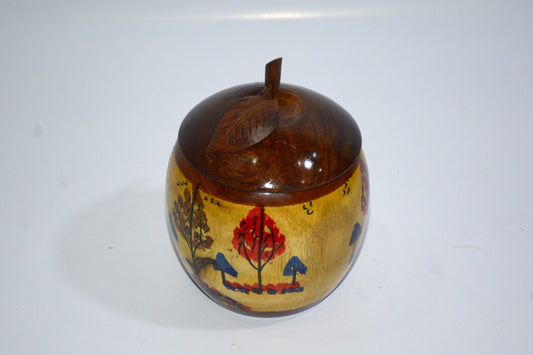 Wooden Apple Shape Tea Coaster with Scenery