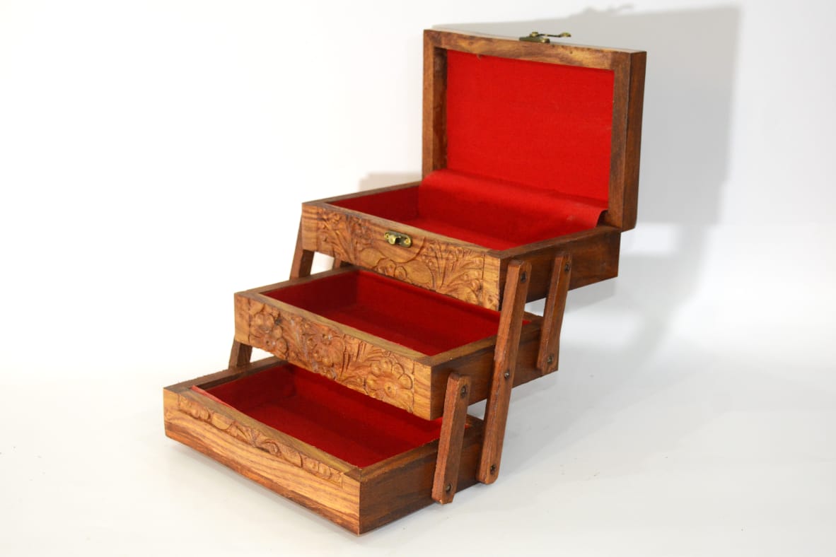 Wooden Jewellery Box- Foldable- 03 Portions